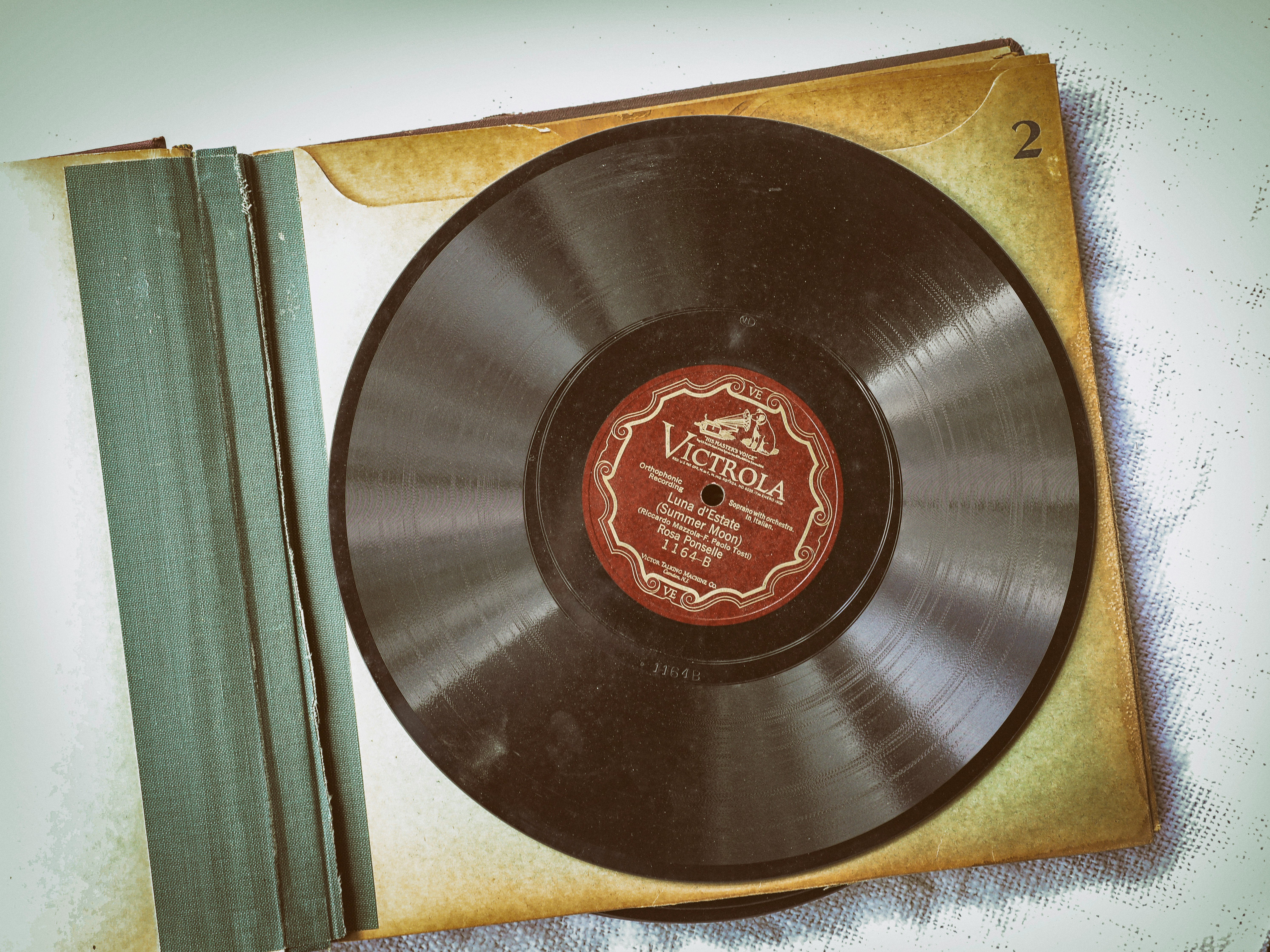 black vinyl record on brown textile